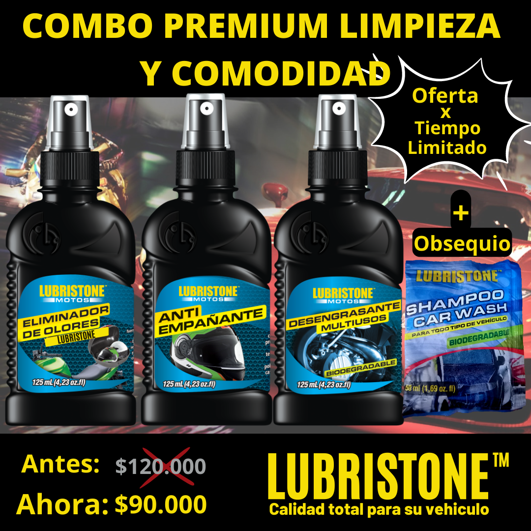 COMBO PREMIUM DE LIMPIEZA Y COMODIDAD LUBRISTONE® - Viaja con una visibilidad perfecta y con un aroma inigualable